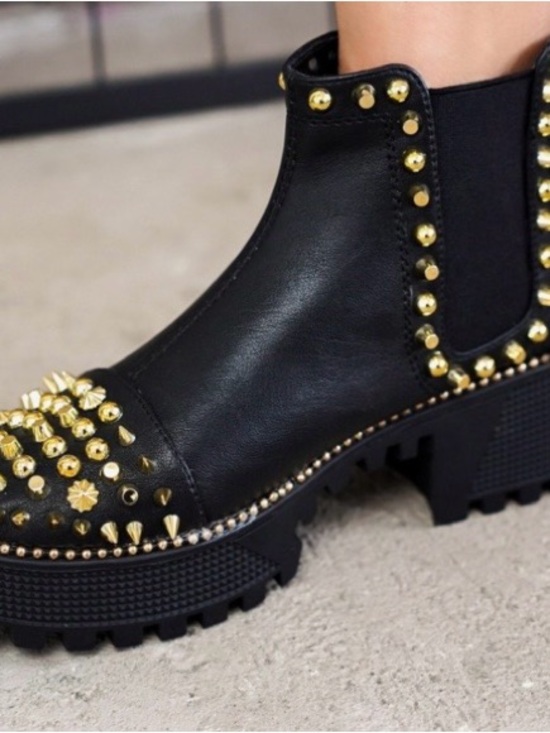 Cape Robbin Shoes - Cape Robbin Black Ankle Booties with Gold Stud and Spike Accents